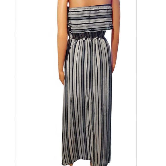 Chic Strapless Blue and White Striped Dress - Picture 2 of 8